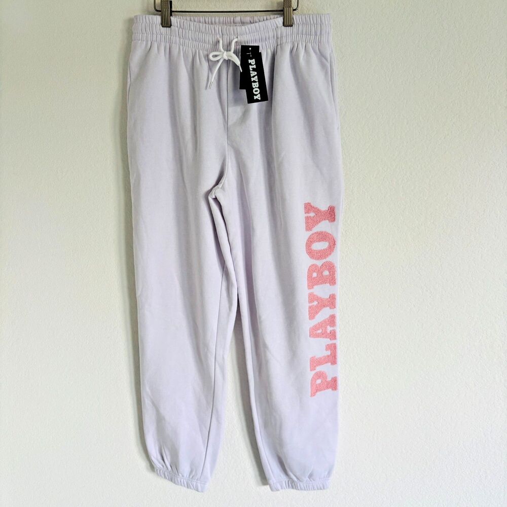 Playboy By Pacsun Womens Jogger Pants White High Rise Sweatpants M Graphic NWT